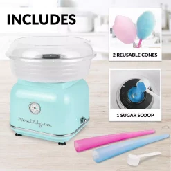 Dessert Makers Nostalgia Retro Aqua Electric Cotton Candy Maker With 2-Reusable Cotton Candy Cones -MegaChef Sales Shop aqua nostalgia cotton candy machines clcm8aq 76 1000