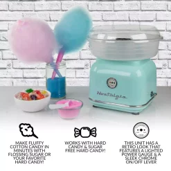 Dessert Makers Nostalgia Retro Aqua Electric Cotton Candy Maker With 2-Reusable Cotton Candy Cones -MegaChef Sales Shop aqua nostalgia cotton candy machines clcm8aq c3 1000