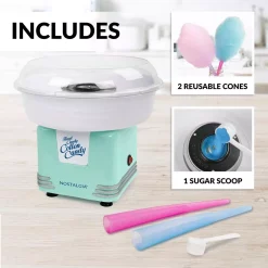 Dessert Makers Nostalgia Retro Aqua Hard And Sugar Free Cotton Candy Maker With Cotton Candy Cones -MegaChef Sales Shop aqua nostalgia cotton candy machines pcm425aq 4f 1000
