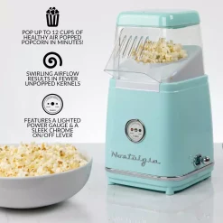 Popcorn Machines Nostalgia 1040 W X 96 Oz. Aqua Hot Air Popcorn Maker With LED Power Gauge -MegaChef Sales Shop aqua nostalgia popcorn machines clhap12aq c3 1000