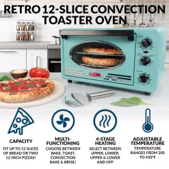 Toasters Nostalgia Retro 1500 W Aqua 12-Slice Convection Toaster Oven With Built-in Timer -MegaChef Sales Shop aqua nostalgia toaster ovens rtov2aq c3 1000