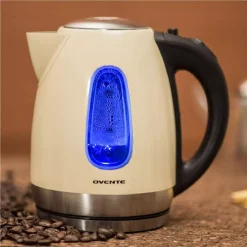 Electric Kettles Ovente 7-Cup Beige Stainless Steel Electric Kettle, Automatic Shut-Off And Boil-Dry Protection -MegaChef Sales Shop beige ovente electric kettles ks96bg 31 1000