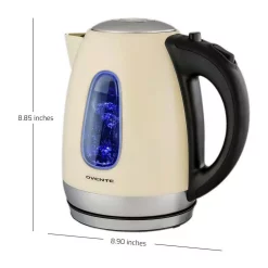 Electric Kettles Ovente 7-Cup Beige Stainless Steel Electric Kettle, Automatic Shut-Off And Boil-Dry Protection -MegaChef Sales Shop beige ovente electric kettles ks96bg fa 1000