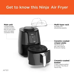 Air Fryers NINJA 4 Qt. Electric Black Air Fryer With Recipe Book 9 Air Fryers NINJA 4 Qt. Electric Black Air Fryer With Recipe Book -MegaChef Sales Shop black and gray ninja air fryers af101 4f 1000