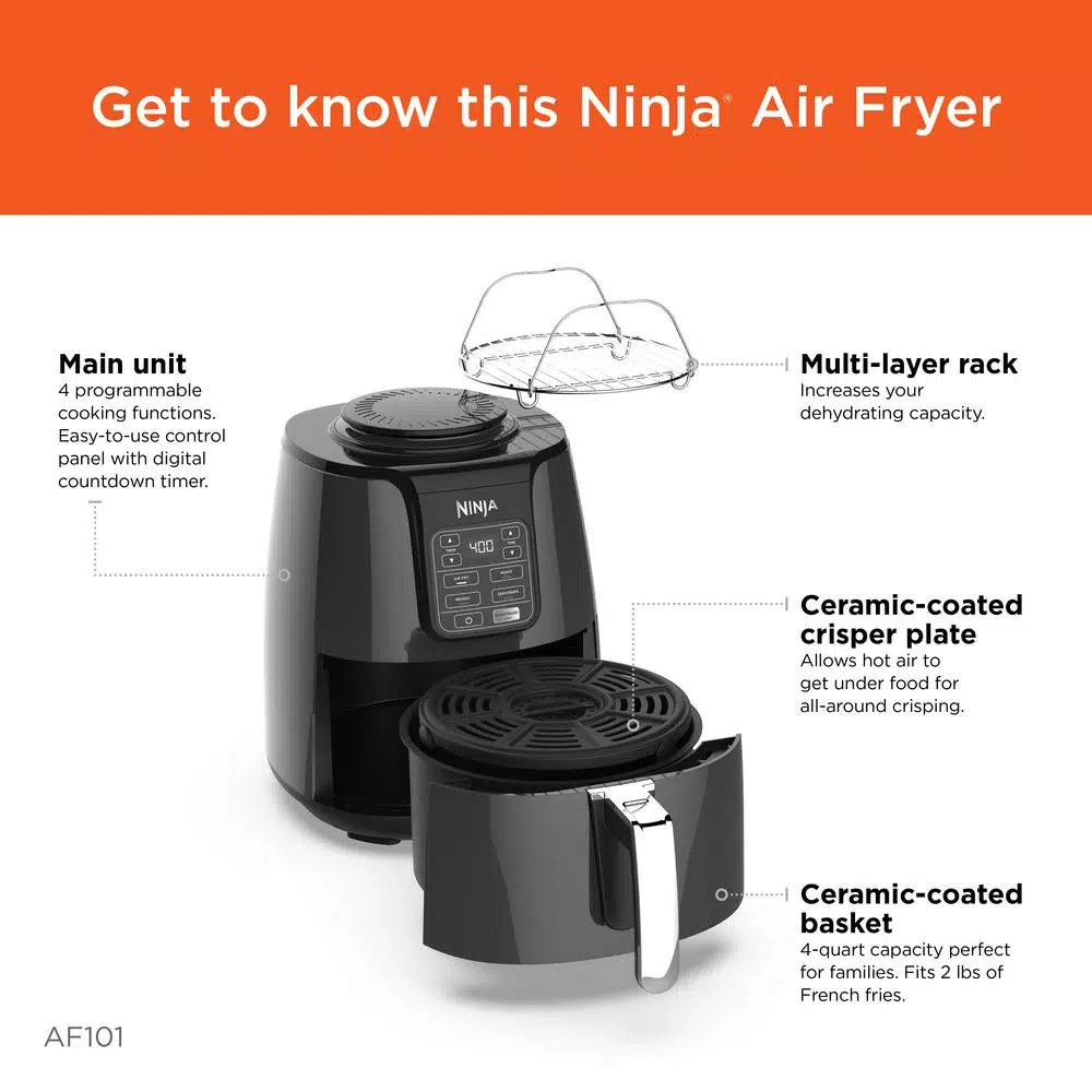 Air Fryers NINJA 4 Qt. Electric Black Air Fryer With Recipe Book 3 Air Fryers NINJA 4 Qt. Electric Black Air Fryer With Recipe Book - Image 3