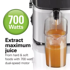 Juicers Hamilton Beach 700-Watt 30 Oz. Black And Stainless Steel Centrifugal Juice Extractor With Whole Fruit Feed Tube -MegaChef Sales Shop black and stainless steel hamilton beach juicers 67840 4f 1000