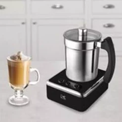 Coffee Makers KALORIK 13.5 Oz. Black Stainless Steel Electric Milk Frother -MegaChef Sales Shop black and stainless steel milk frothers mfh 43974 bk 31 1000