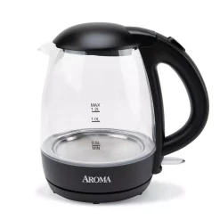 Electric Kettles AROMA 5-Cup Black Glass Corded Electric Kettle With Automatic Shut-Off
