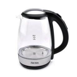 Electric Kettles AROMA 7-Cup Black Glass Corded Electric Kettle With Digital Display