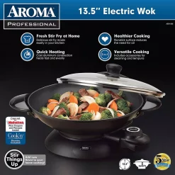 Electric Skillets & Indoor Grills AROMA Electric Wok -MegaChef Sales Shop black aroma electric skillets aew 306 1f 1000