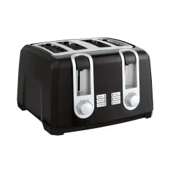 Toasters BLACK+DECKER 4-Slice Black Extra-Wide Slot Toaster With Browning Control 7 Toasters BLACK+DECKER 4-Slice Black Extra-Wide Slot Toaster With Browning Control -MegaChef Sales Shop black black decker pop up toasters t4569b 4f 1000