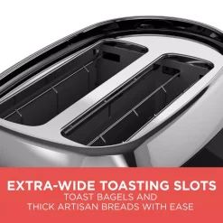 Toasters BLACK+DECKER 2-Slice Black Wide Slot Toaster With Temperature Control -MegaChef Sales Shop black black decker pop up toasters tr1300bd 4f 1000