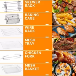 Air Fryers Boyel Living 15 Qt. Black Stainless Steel 16 In 1 Digital Air Fryer Oven With Rotisserie And Dehydrator, 8 Accessories Included -MegaChef Sales Shop black boyel living air fryers gbk gaf14 fa 1000