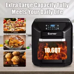 Air Fryers Costway 10.6 Qt. Black Air Fryer With Rotisserie -MegaChef Sales Shop black costway air fryers ep23965 1f 1000