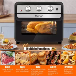 Air Fryers Costway 23 Qt. Black Air Fryer Oven With Rotisserie -MegaChef Sales Shop black costway air fryers ep24633 76 1000