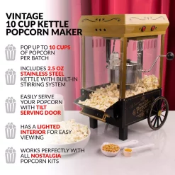 Popcorn Machines Nostalgia 390 W 2.5 Oz. Black Kettle Popcorn Maker With Lighted Interior -MegaChef Sales Shop black gold nostalgia popcorn machines kpm528 4f 1000