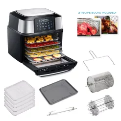 Food Processing GoWISE USA 5-Tray Black/Stainless Steel Food Dehydrator With Stainless Steel Trays, Rotisserie Function, And Air Fryer Function -MegaChef Sales Shop black gowise usa dehydrators gw66100 4f 1000