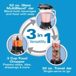 Blenders Hamilton Beach Multiblend 52 Oz. 6-Speed Black Countertop Blender With Glass Jar And Travel Jar And Food Chopper -MegaChef Sales Shop black hamilton beach countertop blenders 58242 c3 1000