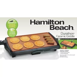 Electric Skillets & Indoor Grills Hamilton Beach 200 Sq In. Black Durathon Ceramic Griddle -MegaChef Sales Shop black hamilton beach electric griddles 38518r 1f 1000