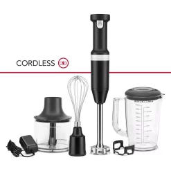 Blenders KitchenAid Cordless Variable Speed Black Matte Hand Blender With Chopper And Whisk Attachment