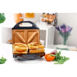 Electric Skillets & Indoor Grills Gotham Steel Ti-Ceramic Black Non-Stick Sandwich Maker -MegaChef Sales Shop black nonstick ti ceramic coating gotham steel panini presses 2108 4f 1000