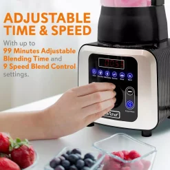 Blenders NutriChef 59 Oz. 9-Speed Black Digital Countertop Blender With Heat, Adjustable Time/Temperature/Speed Settings -MegaChef Sales Shop black nutrichef countertop blenders ncblsm150 4f 1000