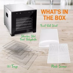 Food Processing NutriChef 6-Tray Black 600 Watt Premium Food Dehydrator Machine With Digital Timer And Temperature Control -MegaChef Sales Shop black nutrichef dehydrators ncdh6s 31 1000