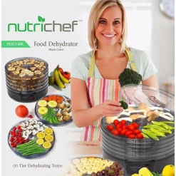 Food Processing NutriChef 5-Tray Black Electric Countertop Food Dehydrator Food Preserver -MegaChef Sales Shop black nutrichef dehydrators pkfd14bk 1f 1000
