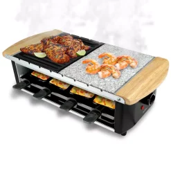 Electric Skillets & Indoor Grills NutriChef 5.8 Sq In. Black Raclette Grill, 2-Tier Party Cooktop, Stone Plate And Metal Grills -MegaChef Sales Shop black nutrichef indoor grills pkgrst54 31 1000