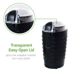 Coffee Makers Ovente 2.5 Oz. Black One-Touch Electric Coffee Grinder With Transparent Easy Open Lid And Stainless Steel Blades -MegaChef Sales Shop black ovente coffee grinders cg225b 1f 1000