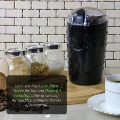 Coffee Makers Ovente 2.5 Oz. Black One-Touch Electric Coffee Grinder With Transparent Easy Open Lid And Stainless Steel Blades -MegaChef Sales Shop black ovente coffee grinders cg225b d4 1000