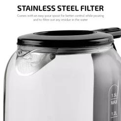 Electric Kettles Ovente 6.3-Cup Black Glass Electric Kettle With ProntoFill Technology – Fill Up With The Lid On -MegaChef Sales Shop black ovente electric kettles kg516b 1f 1000