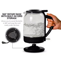 Electric Kettles Ovente 6.3-Cup Black Glass Electric Kettle With ProntoFill Technology – Fill Up With The Lid On -MegaChef Sales Shop black ovente electric kettles kg516b 44 1000