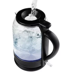 Electric Kettles Ovente 6.3-Cup Black Glass Electric Kettle With ProntoFill Technology – Fill Up With The Lid On