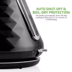 Electric Kettles Ovente 7.1-Cup Black Electric Kettle With Boil-Dry Protection And Auto Shut-Off, Cleo Collection (KS755B) -MegaChef Sales Shop black ovente electric kettles ks755b 76 1000