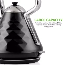 Electric Kettles Ovente 7.1-Cup Black Electric Kettle With Boil-Dry Protection And Auto Shut-Off, Cleo Collection (KS755B) -MegaChef Sales Shop black ovente electric kettles ks755b c3 1000