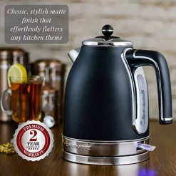 Electric Kettles Ovente 7.2-Cup Black Stainless Steel Electric Kettle With Removable Filter, Boil Dry Protection And Auto Shut Off Features -MegaChef Sales Shop black ovente electric kettles ks777b 31 1000
