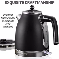 Electric Kettles Ovente 7.2-Cup Black Stainless Steel Electric Kettle With Removable Filter, Boil Dry Protection And Auto Shut Off Features -MegaChef Sales Shop black ovente electric kettles ks777b 4f 1000