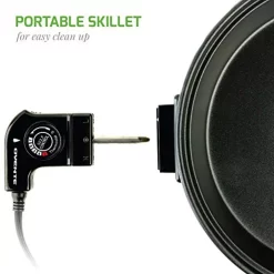 Electric Skillets & Indoor Grills Ovente 12 In. Black Non Stick Electric Skillet Aluminum Body And Tempered Glass Lid, Removable Temperature Knob -MegaChef Sales Shop black ovente electric skillets sk11112b 1f 1000