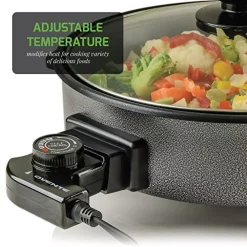 Electric Skillets & Indoor Grills Ovente 12 In. Black Non Stick Electric Skillet Aluminum Body And Tempered Glass Lid, Removable Temperature Knob -MegaChef Sales Shop black ovente electric skillets sk11112b 31 1000