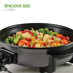 Electric Skillets & Indoor Grills Ovente 12 In. Black Non Stick Electric Skillet Aluminum Body And Tempered Glass Lid, Removable Temperature Knob -MegaChef Sales Shop black ovente electric skillets sk11112b fa 1000