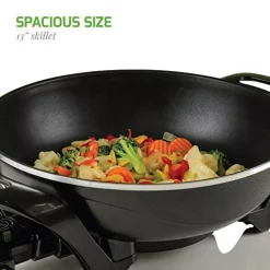 Electric Skillets & Indoor Grills Ovente 13 In. Black Non-Stick Electric Skillet With Aluminum Body Adjustable Temperature Controller Tempered Glass Cover -MegaChef Sales Shop black ovente electric skillets sk3113b 31 1000