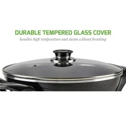 Electric Skillets & Indoor Grills Ovente 13 In. Black Non-Stick Electric Skillet With Aluminum Body Adjustable Temperature Controller Tempered Glass Cover -MegaChef Sales Shop black ovente electric skillets sk3113b 4f 1000