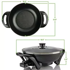Electric Skillets & Indoor Grills Ovente 13 In. Black Non-Stick Electric Skillet With Aluminum Body Adjustable Temperature Controller Tempered Glass Cover -MegaChef Sales Shop black ovente electric skillets sk3113b 76 1000