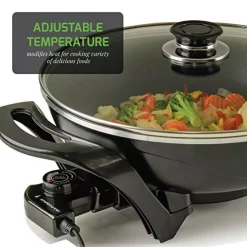 Electric Skillets & Indoor Grills Ovente 13 In. Black Non-Stick Electric Skillet With Aluminum Body Adjustable Temperature Controller Tempered Glass Cover -MegaChef Sales Shop black ovente electric skillets sk3113b fa 1000