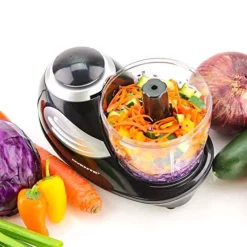 Food Processing Ovente 1.5-Cup Single Speed Black Mini Food Processor Chopping Blade, Mixer, Shredding/Slicing Disc -MegaChef Sales Shop black ovente food processors pf1007b 1f 1000