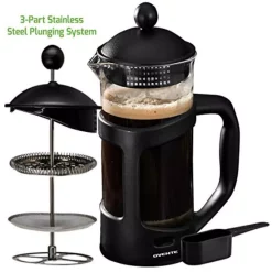 Coffee Makers Ovente 4-Cup Black French Press Cafetiere Heat-Resistant Borosilicate Glass Coffee And Tea Maker FREE Measuring Scoop -MegaChef Sales Shop black ovente french presses fpt34b 31 1000