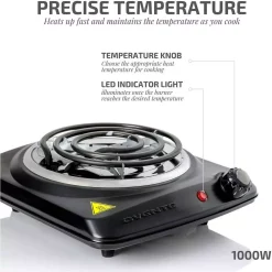Food Warmers Ovente 1000-Walt (120-Volt) Single Burner 6 In. Hot Plate Black Adjustable Temperature Control -MegaChef Sales Shop black ovente hot plates bgc101b c3 1000