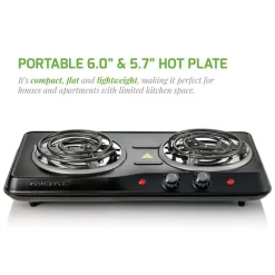 Food Warmers Ovente 5.7 In. And 6 In. Black Double Hot Plate Burner Electric Stove With Adjustable Temperature Control -MegaChef Sales Shop black ovente hot plates bgc102b 44 1000