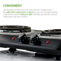 Food Warmers Ovente 5.7 In. And 6 In. Black Double Hot Plate Burner Electric Stove With Adjustable Temperature Control -MegaChef Sales Shop black ovente hot plates bgc102b 4f 1000